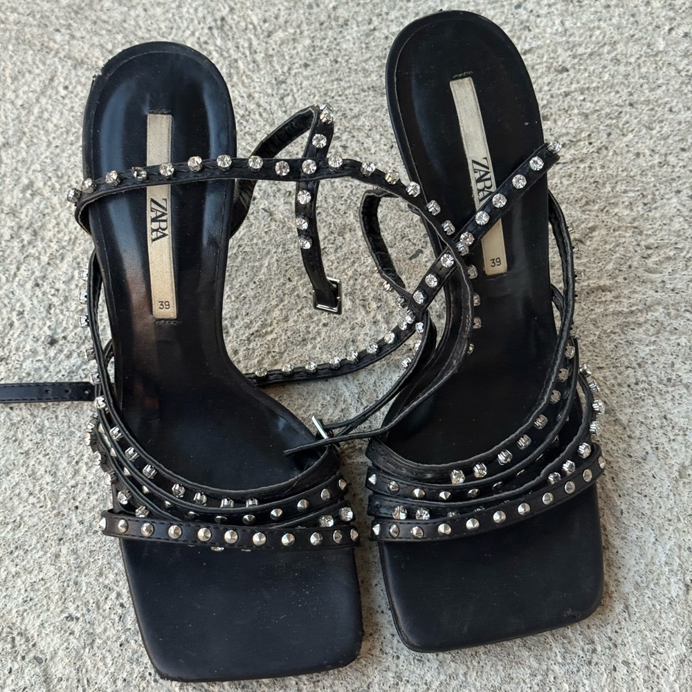 Zara Black Studded Heeled Sandals